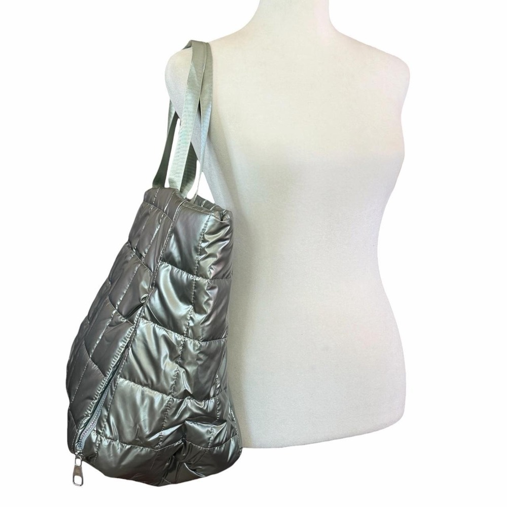 Quilted Lightweight Puffer Tote Bag - Large Capacity - Metalic Green - New